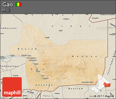 Satellite Map of Gao, shaded relief outside