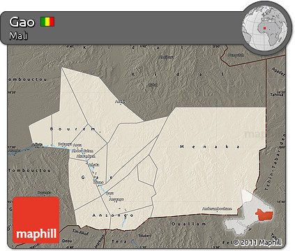 Shaded Relief Map of Gao, darken
