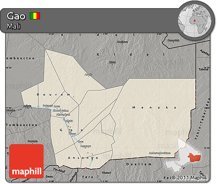 Shaded Relief Map of Gao, darken, semi-desaturated
