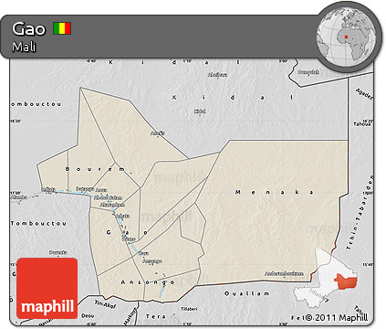 Shaded Relief Map of Gao, desaturated