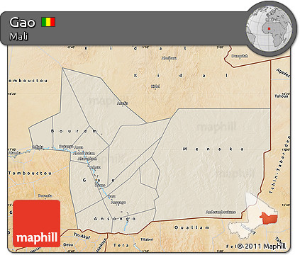 Shaded Relief Map of Gao, satellite outside