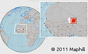 Gray Location Map of n.a., highlighted grandparent region, within the entire country, hill shading