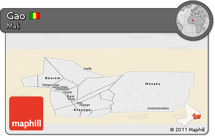 Classic Style Panoramic Map of Gao, single color outside