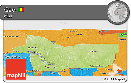 Physical Panoramic Map of Gao, political outside