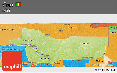 Physical Panoramic Map of Gao, political outside