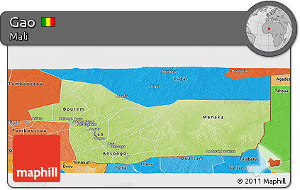 Physical Panoramic Map of Gao, political shades outside
