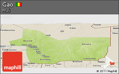 Physical Panoramic Map of Gao, shaded relief outside