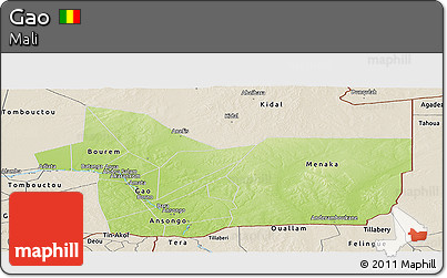 Physical Panoramic Map of Gao, shaded relief outside