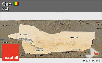 Satellite Panoramic Map of Gao, darken