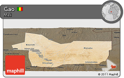 Satellite Panoramic Map of Gao, darken