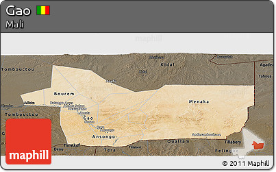 Satellite Panoramic Map of Gao, darken