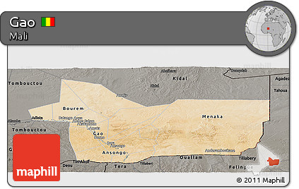 Satellite Panoramic Map of Gao, darken, semi-desaturated