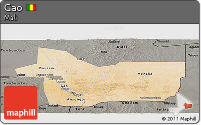Satellite Panoramic Map of Gao, darken, semi-desaturated