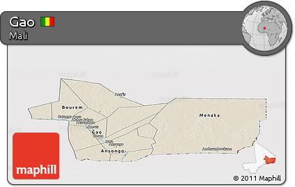 Shaded Relief Panoramic Map of Gao, cropped outside