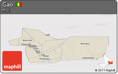 Shaded Relief Panoramic Map of Gao, cropped outside