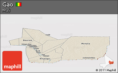 Shaded Relief Panoramic Map of Gao, cropped outside
