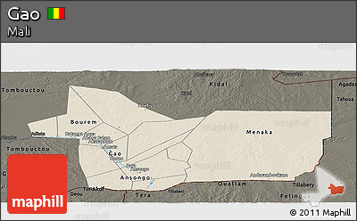 Shaded Relief Panoramic Map of Gao, darken