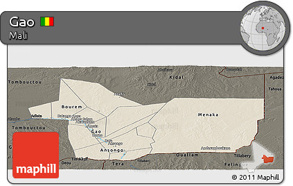Shaded Relief Panoramic Map of Gao, darken