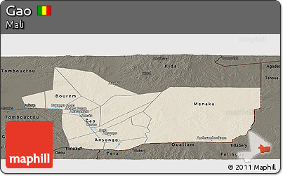Shaded Relief Panoramic Map of Gao, darken
