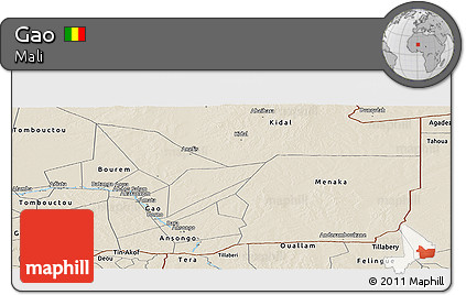 Shaded Relief Panoramic Map of Gao