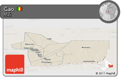 Shaded Relief Panoramic Map of Gao, lighten