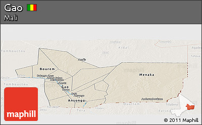 Shaded Relief Panoramic Map of Gao, lighten