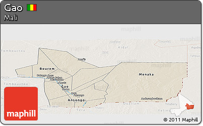 Shaded Relief Panoramic Map of Gao, lighten