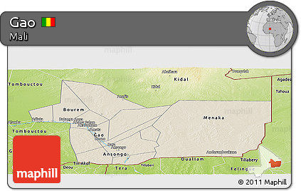 Shaded Relief Panoramic Map of Gao, physical outside