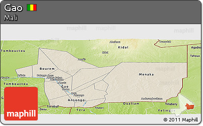 Shaded Relief Panoramic Map of Gao, physical outside