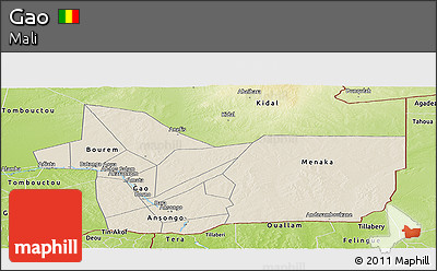 Shaded Relief Panoramic Map of Gao, physical outside