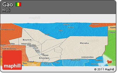 Shaded Relief Panoramic Map of Gao, political shades outside