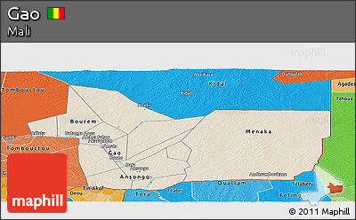 Shaded Relief Panoramic Map of Gao, political shades outside
