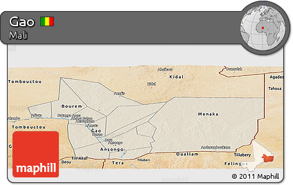 Shaded Relief Panoramic Map of Gao, satellite outside