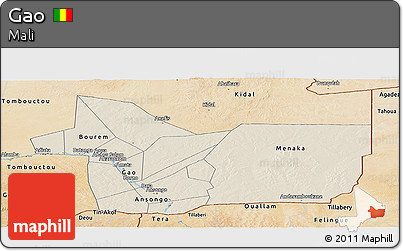Shaded Relief Panoramic Map of Gao, satellite outside