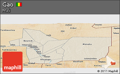 Shaded Relief Panoramic Map of Gao, satellite outside