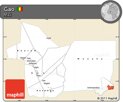 Classic Style Simple Map of Gao, single color outside