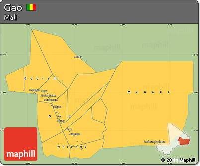 Savanna Style Simple Map of Gao, single color outside