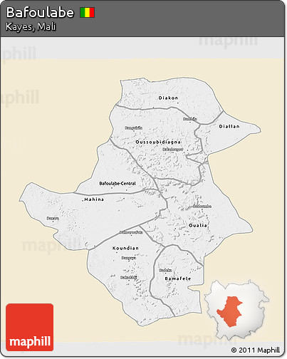 Classic Style 3D Map of Bafoulabe, single color outside