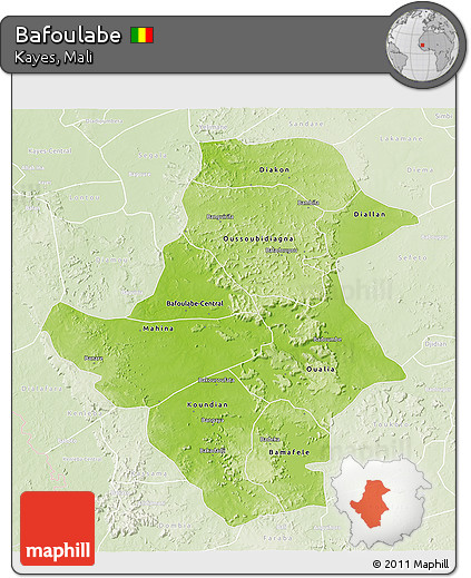 Physical 3D Map of Bafoulabe, lighten