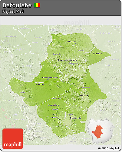 Physical 3D Map of Bafoulabe, lighten