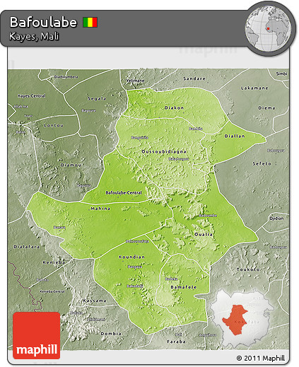 Physical 3D Map of Bafoulabe, semi-desaturated
