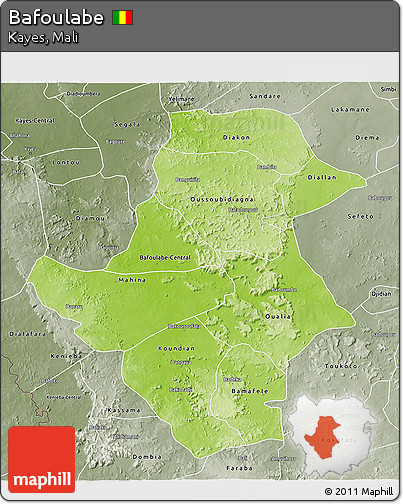 Physical 3D Map of Bafoulabe, semi-desaturated