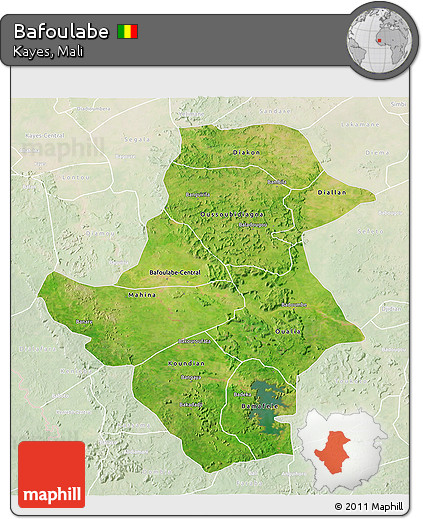 Satellite 3D Map of Bafoulabe, lighten