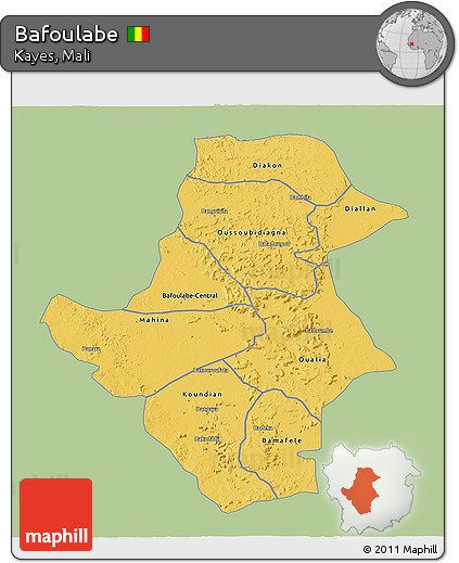 Savanna Style 3D Map of Bafoulabe, single color outside