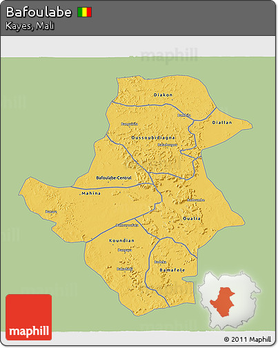 Savanna Style 3D Map of Bafoulabe, single color outside