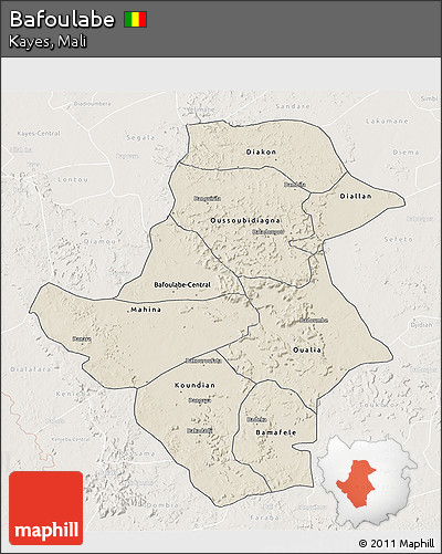 Shaded Relief 3D Map of Bafoulabe, lighten