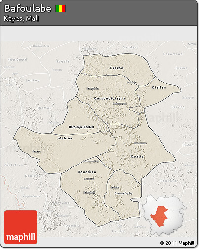 Shaded Relief 3D Map of Bafoulabe, lighten