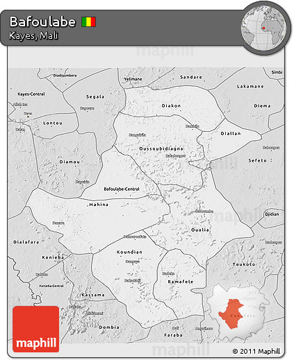 Silver Style 3D Map of Bafoulabe