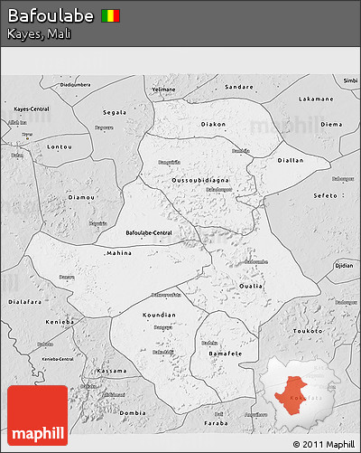 Silver Style 3D Map of Bafoulabe