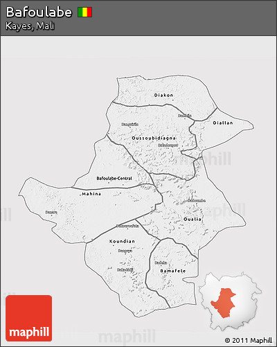 Silver Style 3D Map of Bafoulabe, single color outside